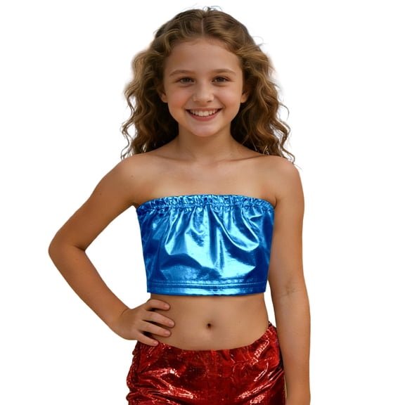 HXWCHs Girls Sequin top Stretch Sparkly Dance Performance Cheerleading Photo for Young Girls Cheer Outfit for Stage and Holiday Shows 13-14 Years Sky Blue