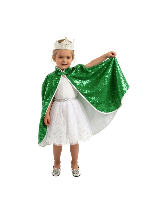 Girls Sparkling Sequins Short Cape for Stage Performance Carnival Role Play and Party Outfit 10-14 Years Green
