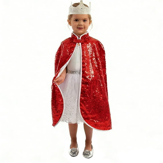 HXWCHs Girls Sparkling Sequins Short Cape for Stage Performance Carnival Role Play and Party Outfit 10-14 Years Red