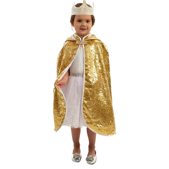 HXWCHs Girls Sparkling Sequins Short Cape for Stage Performance Carnival Role Play and Party Outfit 3-10 Years Gold