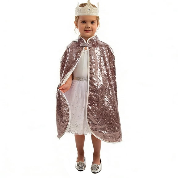 HXWCHs Girls Sparkling Sequins Short Cape for Stage Performance Carnival Role Play and Party Outfit 3-10 Years Rose Gold