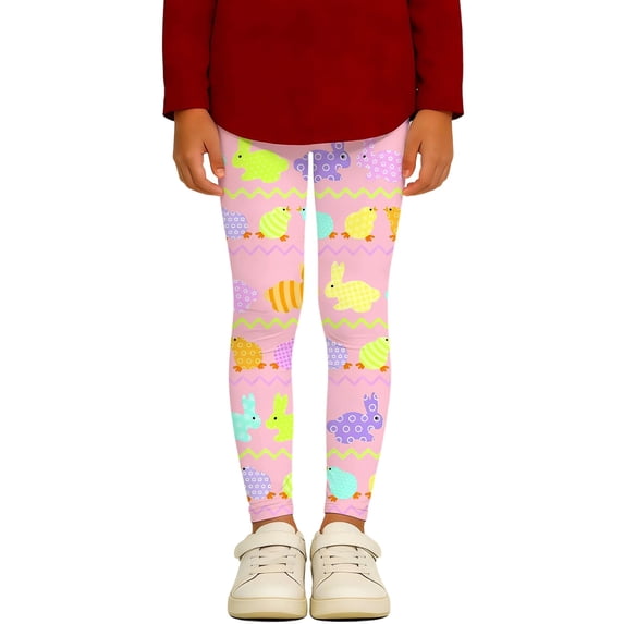 HXWCHs Girls Straight Leg Pants Easter Print Leggings Fashion Athletic Casual Stretch Pants for toddlers and Kids 3-4Years Pink