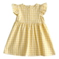 thumbnail image 1 of HXWCHs Girls Summer Dress Checkered Flared Sleeves Adorable Casual Party Outfit Toddler Kids Fashion Comfortable Breathable Yellow 4-5 Years, 1 of 4