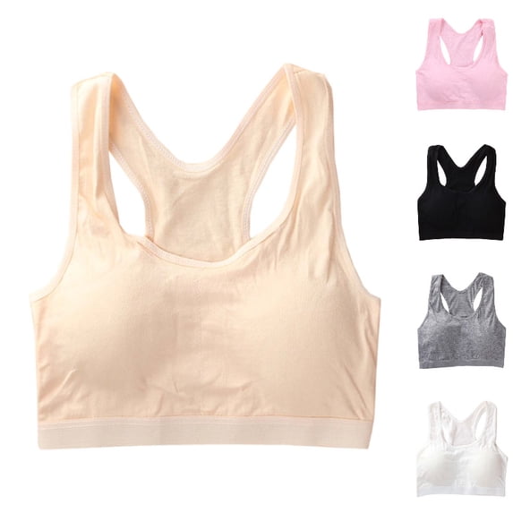 HXWCHs Girls Training Bras Wireless Removable Padded Racer Back Support Crop Tops Crew Neck Shockproof Comfort Everyday Bras Size: 13-18 Years Beige