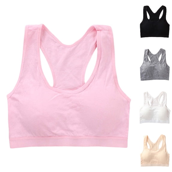 HXWCHs Girls Training Bras Wireless Removable Padded Racer Back Support Crop Tops Crew Neck Shockproof Comfort Everyday Bras Size: 13-18 Years Pink
