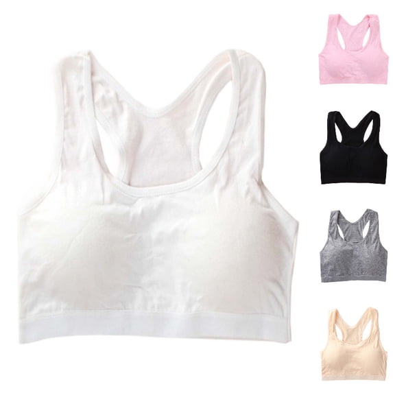 HXWCHs Girls Training Bras Wireless Removable Padded Racer Back Support Crop Tops Crew Neck Shockproof Comfort Everyday Bras Size: 13-18 Years White