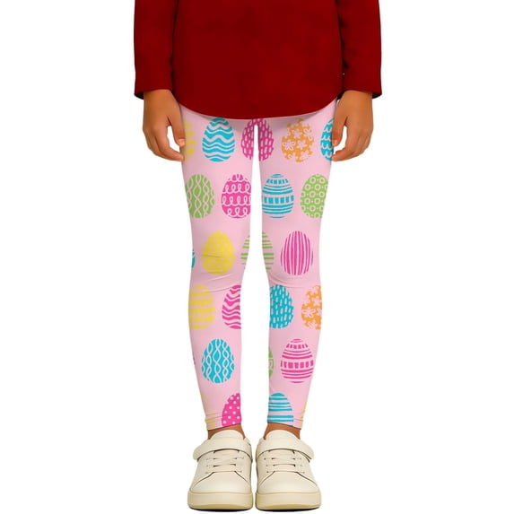 HXWCHs Girls Uniform Bottoms Easter Print Athletic Leggings Stretchy Casual Tights with Comfortable Waistband for Play School and Daily Wear 13-14Years Pink