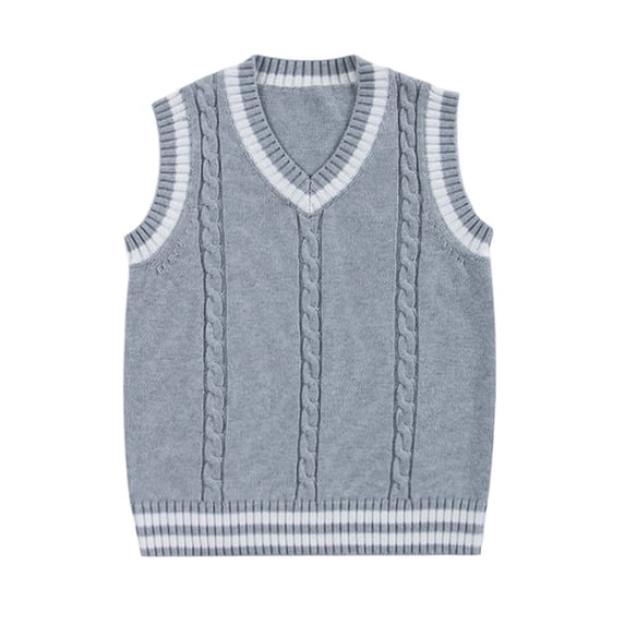 HXWCHs Girls V Neck Vest Sweater Sleeveless Knitted Pullover Warm Knitwear tops for Children 2-3 Years Gray