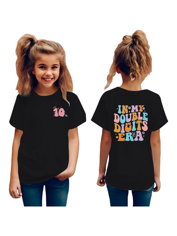 Girls halloween long sleeve tee 10th Birthday Girl Shirt Double Digits Age Year Old Party Tee tops for Girls Celebration Outfit Black 3-4 Years