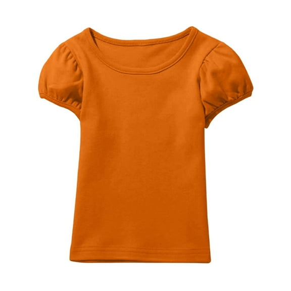 HXWCHs Girls longline bra tank top Girls Puff Sleeve T Shirt Soft Short Sleeve top Cute Casual Tee Comfortable toddler Kids Blouse Orange 1-2 Years
