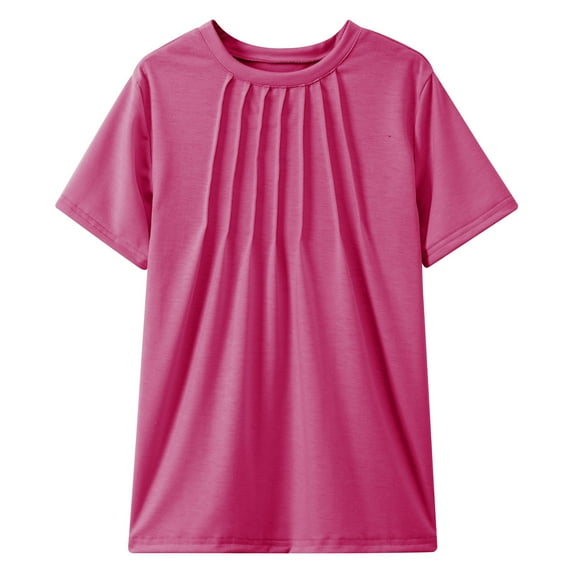 HXWCHs Girls sleeveless linen blend ruffled top Girls Summer Fashion Tees Pleated tops Short Sleeve Shirts Casual Comfortable Kids Clothing Youth Apparel Blouse Pink 9-10 Years