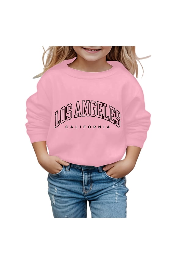 Girls' sweatshirts available Girls Graphic Hooded Pullover Soft Sweatshirt Long Sleeve Cute top Clothes for Kids Pink 7-8 Years