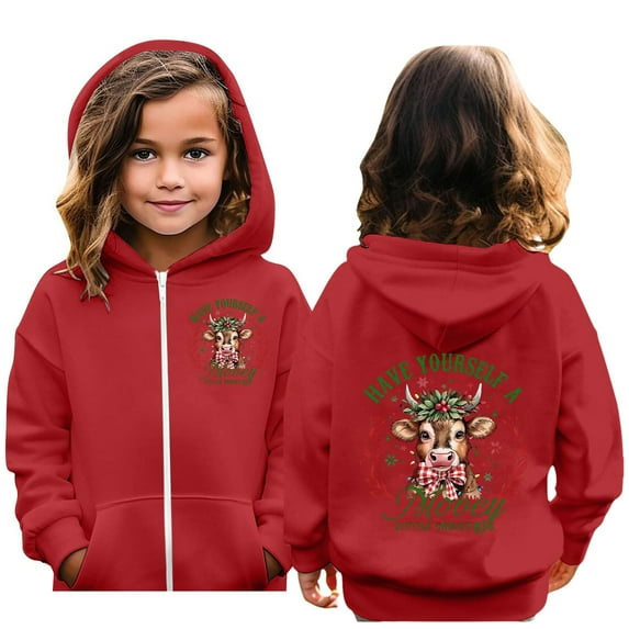 HXWCHs Girls' sweatshirts trending Girls Casual Printed Hoodie Long Sleeved Pullover with Hooded Comfortable Kids Sweatshirt Red 11-12 Years