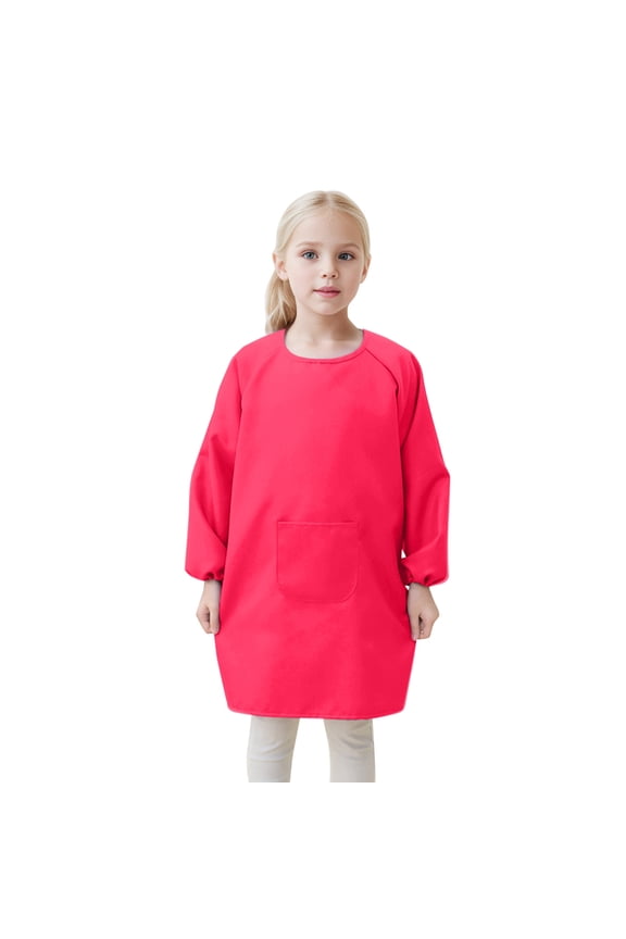 Girls’ tank top Kids Artist Painting Apron Long Sleeve Protective Art Smock With Pocket Play Wear for Girls Pink 8-12 Years