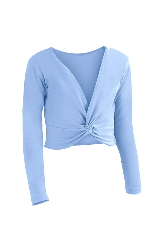 Girls' washed seam top Girls Long Sleeve Ballet top Dance Leotard Pullover Casual Layering Tee for School Yoga and Sports Performance Wear Blue 9-10 Years