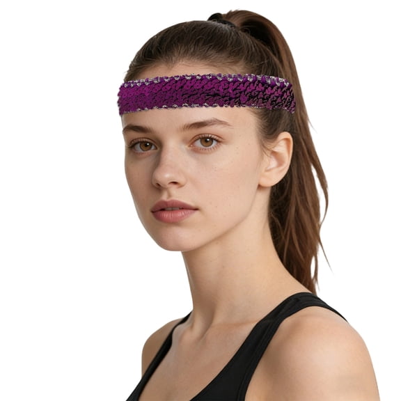HXWCHs Glitter Sequin Headbands for Women Elastic Sparkle Bands for Disco, Dance, Carnival Party, or Accessories Purple
