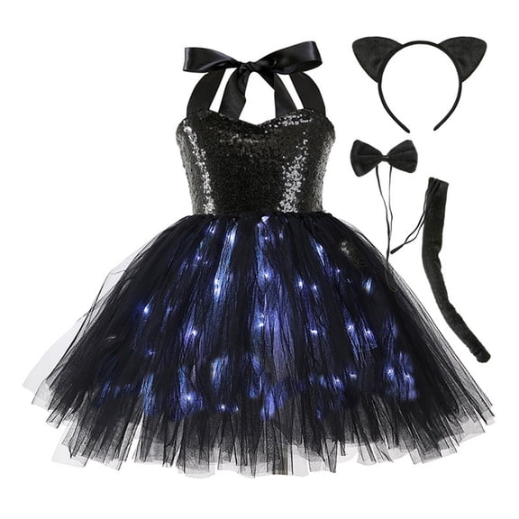 HXWCHs Glow In The Dark Party Tutu Dress for Girls Celebration Wear Across Seasons for Everyday Casual School Outdoor 8-9 Years Black1