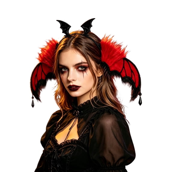 HXWCHs Halloween Gothic Bat Ear Womens Hair Headband, Headdress Accessory for Halloween Cosplay Holiday Party Matching Size: One Size Red