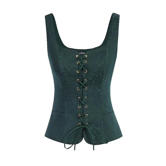 HXWCHs Halloween Women Vest Cosplay Costume Waistcoat Halloween Gothic Medieval Bodice Size: XXXL Dark Green