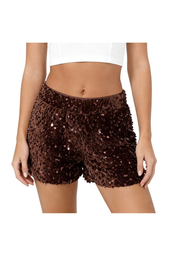 High Waist Sequin Bodycon Denim Hot Pants for Women Party Night Out and Casual Wear M Brown