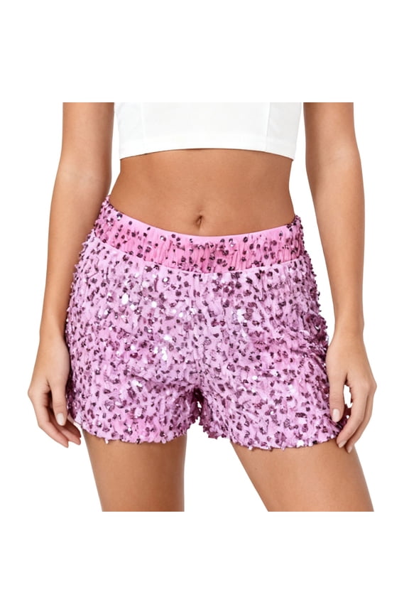High Waist Sequin Bodycon Denim Hot Pants for Women Party Night Out and Daily Wear M Pink