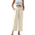 thumbnail image 1 of HXWCHs High Waist Straight Leg Cropped Trousers with Scalloped Hem Comfortable Elastic Waistband Linen Blend Fabric Casual Pants for Women XL White, 1 of 7