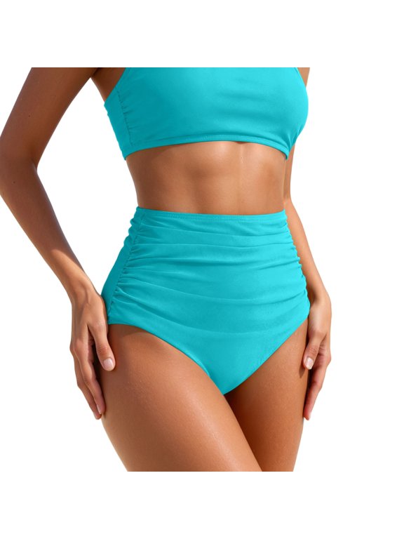 High Waisted Bikini Bottoms Triangle Beach Pool Swimwear for Women Comfortable Swim Pants S Light Blue