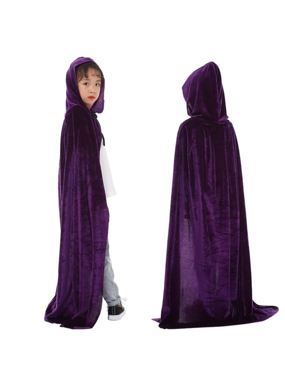Hooded Cloak Velvet Cape with Hood Halloween Capes Women Witch Cloak Robe Men Cosplay Size: 6-8 Years
