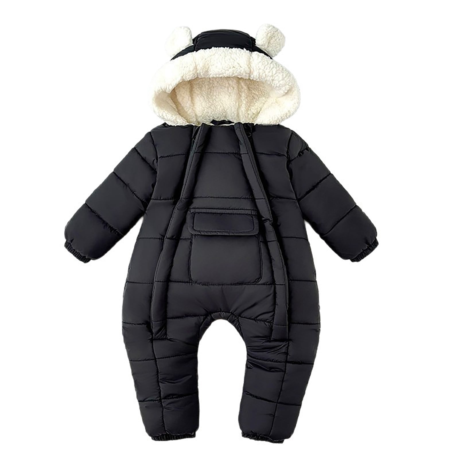 HXWCHs Boy Cotton Onesie - Winter Footed Hand-Cover, Double Zipper Warm Romper Black 6-12 Months