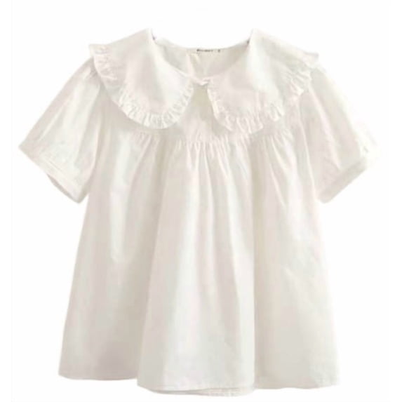 HXWCHs Japanese Style Cute Oversized Collar Long Sleeve Blouse Casual Women's T-Shirt top S White