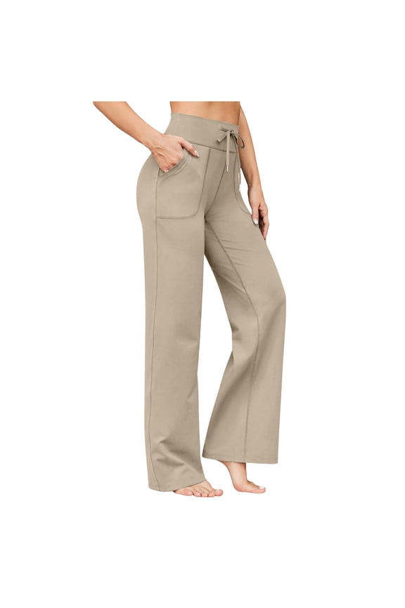 Junior's Bootcut Yoga Pants 4 Pockets High Waist Tummy Control Pants Beige XL