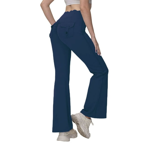 HXWCHs Junior's Drawstring Yoga Pants Petite Bootcut Active Lounge Pants Blue L