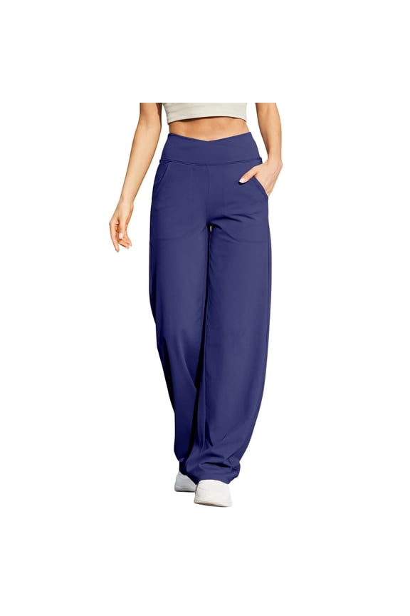 Junior's Drawstring Yoga Pants Petite Bootcut Active Lounge Pants Blue M