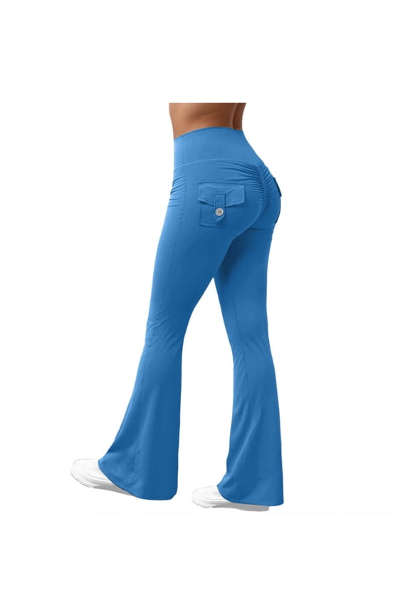 Junior's Drawstring Yoga Pants Petite Bootcut Active Lounge Pants Blue S
