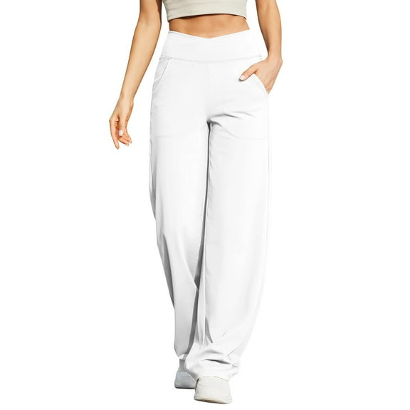 HXWCHs Junior's Drawstring Yoga Pants Petite Bootcut Active Lounge Pants White M