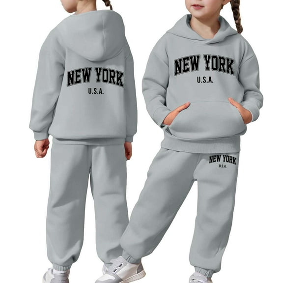 HXWCHs Kid’s Graphic Print Hoodie Set - Long Sleeve Pants Included, Tween Casual Gray 8-9 Years