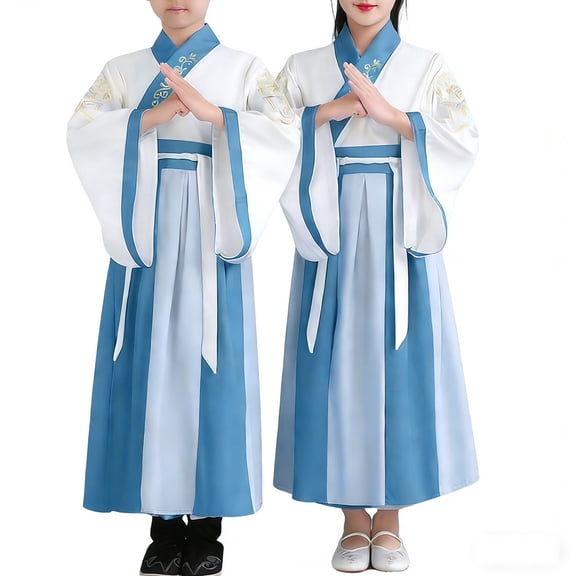 HXWCHs Kids Ancient Chinese Traditional Hanfu Dress Kids Performance Dress Festival Party Photo Attire Sky Blue 3-4Years