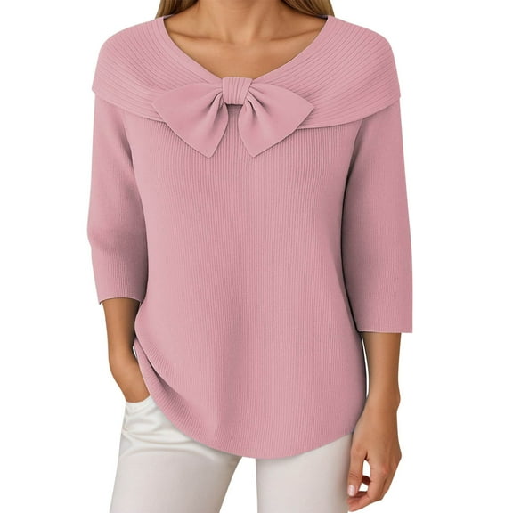 HXWCHs Ladies Oversized Holiday Jumper Elegant Knit Bow Pullover Sweater for Women Cozy Soft Yarn Fashionable top Casual Comfort Wear L Pink