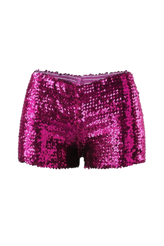 Ladies Rave Festival Sequin Shorts Shiny High Waist Clubbing Dance Shorts Hot Pink L
