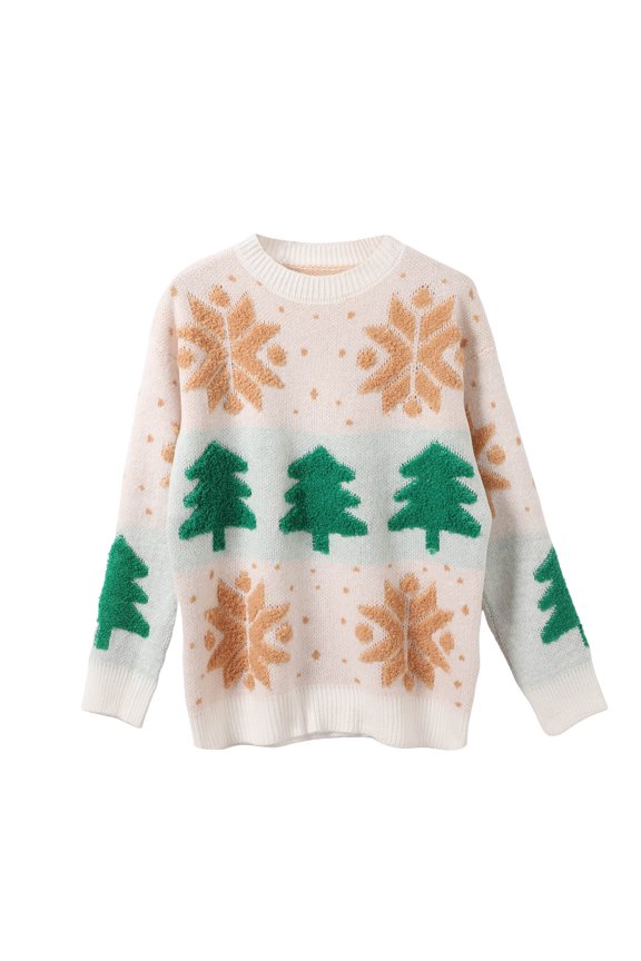 Ladies Reindeer Antler Glitter Pullover Women Christmas Casual Winter Print Loose Pullover Knit Sweater top Soft Warm Cozy Fashion Holiday Comfortable Tunic Long Sleeve One Size White