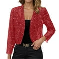 thumbnail image 1 of HXWCHs Ladies Tweed Sparkly Open-Front Blazer Elegant Long Sleeve Casual Work Jacket Red XL, 1 of 7