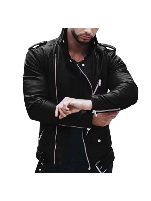 Leather Jackets for Men Steampunk Hipple Rock Jacket Guys Moto Biker Fashion Rivets Lightweight Outerwear Plus Size Size: XXXL Black