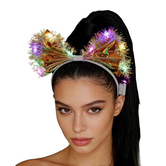 HXWCHs Light Up Tinsel Headband with Color Change LED Lights Orange