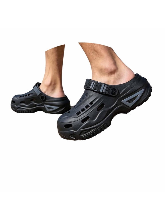 Men Cushioned Arch Support Clogs, Thick Sole Waterproof Slip On Outdoor Hiking Sandals Size: 8 Black