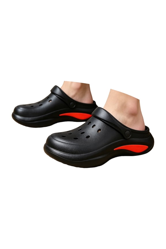 Men Waterproof Garden Clogs, Open Vent Slip On Shoes for Beach Shower Pool Use Size: 9.5 Black