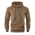 thumbnail image 1 of HXWCHs Men's Budget-Friendly Hoodie Men's Solid Color Pullover Hoodie Casual Loose Fit Sports Sweatshirt Long Sleeve Comfortable Streetwear Coffee S, 1 of 8