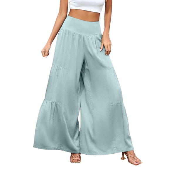 HXWCHs Plus Size Women Casual Solid Color Pocket Loose Fit Patchwork Wide Leg Trousers for Everyday Comfort and Style Mint Green XXL
