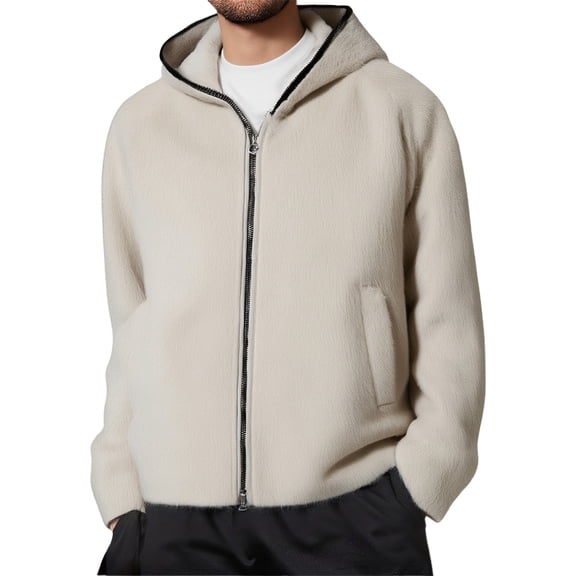 HXWCHs Men's Casual Daily Hoodie Men's Lightweight Zippered Hooded Sweatshirt Casual Jacket Outerwear with Pockets for Everyday Comfort Wear Beige XXL
