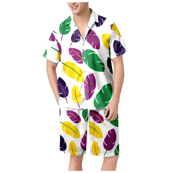 HXWCHs Men's Casual Fashion Carnival Print Matching Shirt and Shorts Set for Summer Outfit XXL Green
