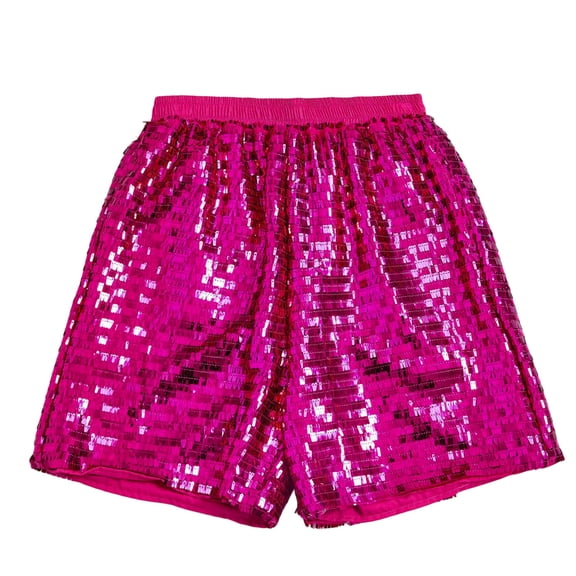 HXWCHs Men's Casual Glitter Shorts Elastic Waist Loose Fit Streetwear Comfortable Breathable Versatile Daily Wear M Hot Pink